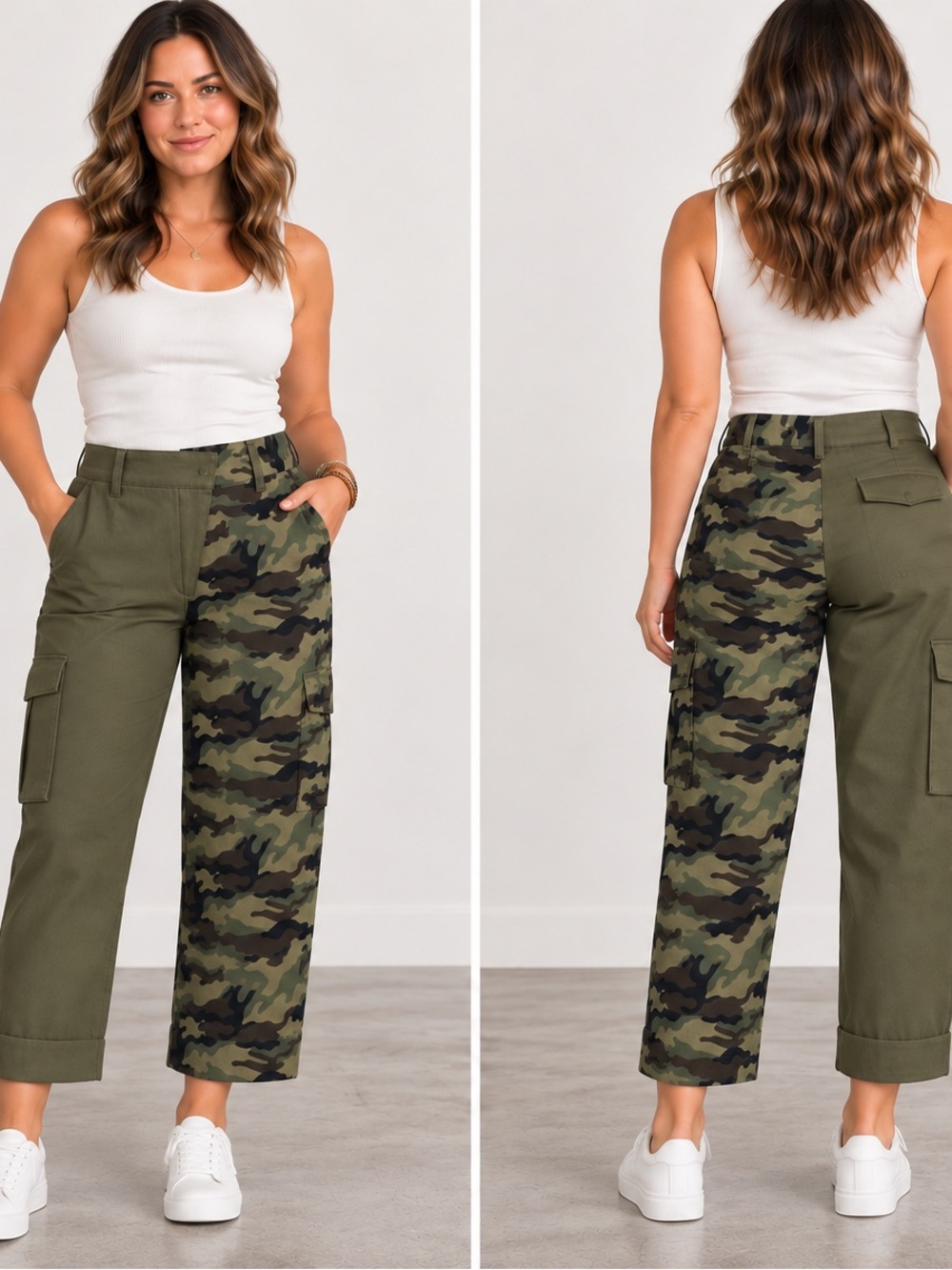 Choosy Olive Camo Two Tone Asymmetrical Cargo Pants NWT Size 6